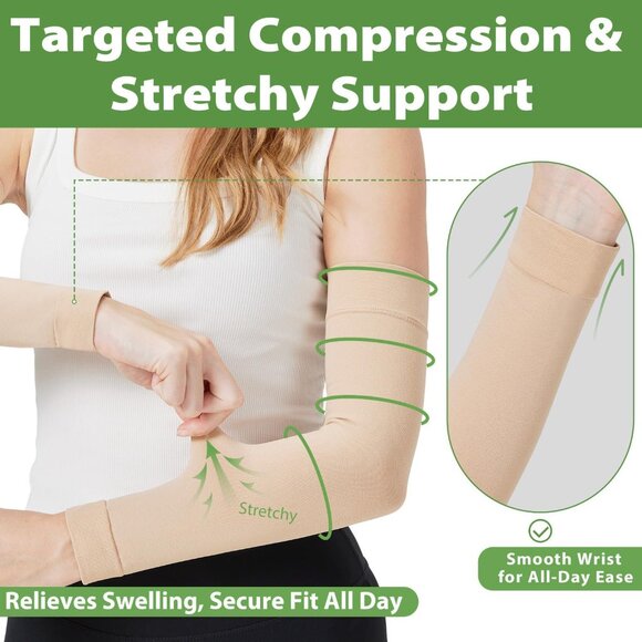 Compression Lymphedema Arm Sleeves for Women, 20-30 mmHg Full Arm Support for Sw - Picture 6 of 9